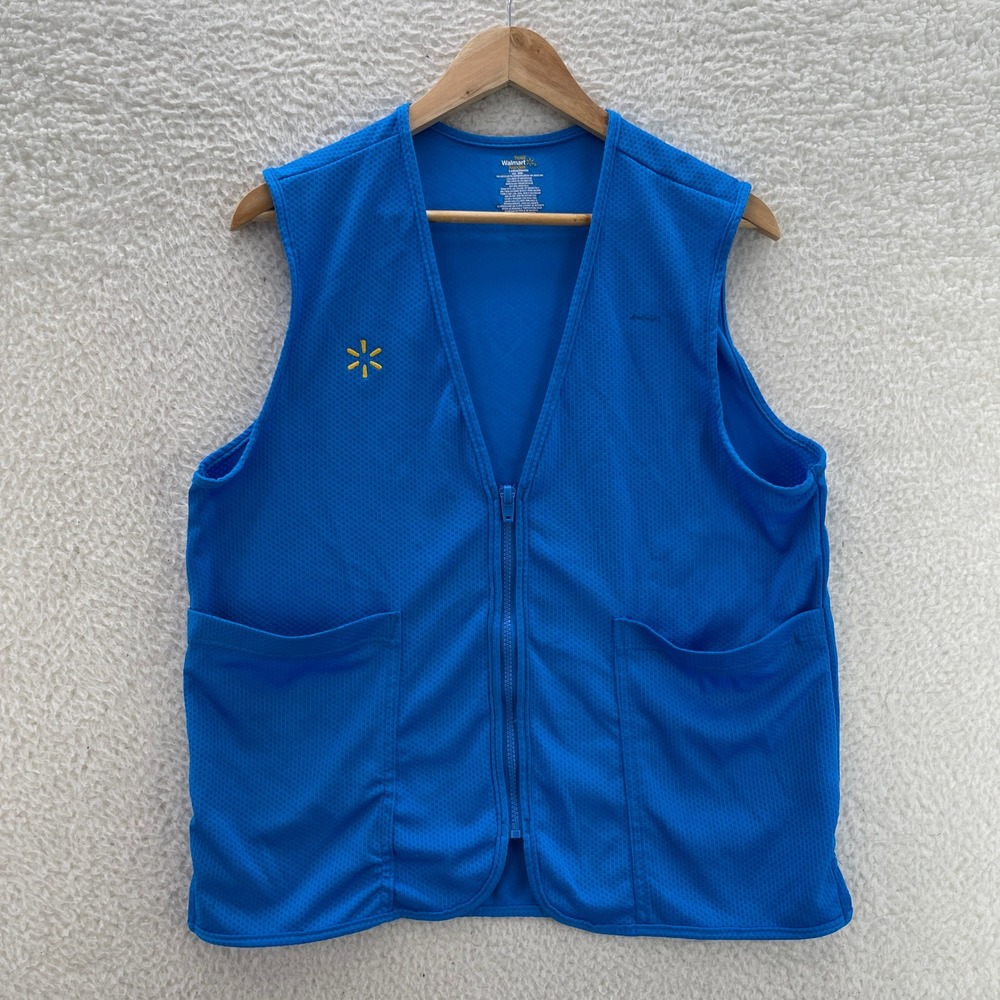 Walmart Associate Vest Womens M Blue Mesh Zip Front Uniform Workwear Pockets